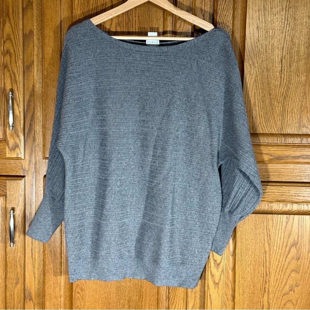 Chico's Charcoal Wide Neck Ribbed Dolman Sleeve‎ Sweater Sz L (Chico’s 2)